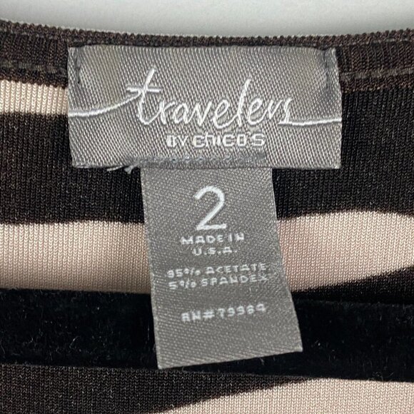 Chicos Travelers Zebra Print Top Size 2 US L Slinky Knit 3/4 Tie Sleeves - Picture 4 of 9